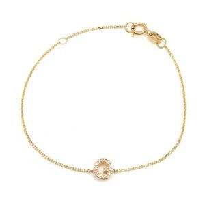 14K Real Yellow Gold  Initial ”G” Single Prong Diamond Bracelet 7+1″